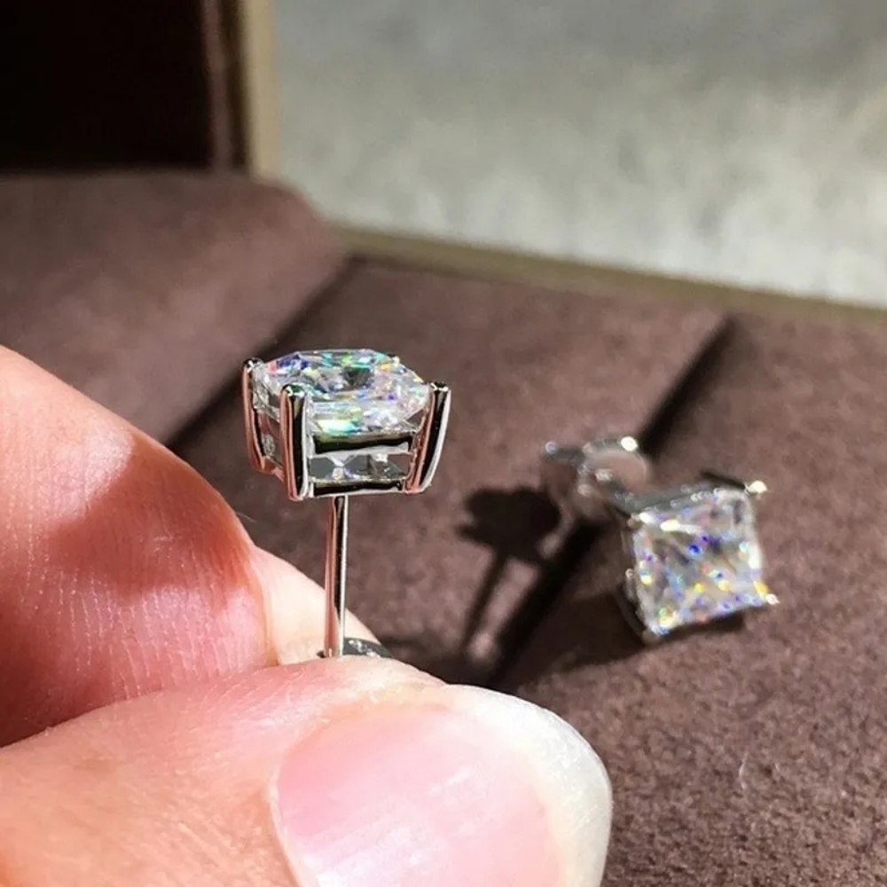 **2.5** Brand New Square Princess Cut Diamond Stud Earrings - Picture 3 of 4